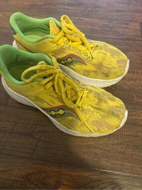 Saucony Yellow and Green Girls' Lightweight Athletic Sneakers